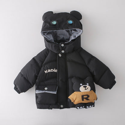 Boys Winter Warm Fleece-Lined 3-Piece Set Bear Pattern Cotton Padded Jacket Outfits Toddler Clothes