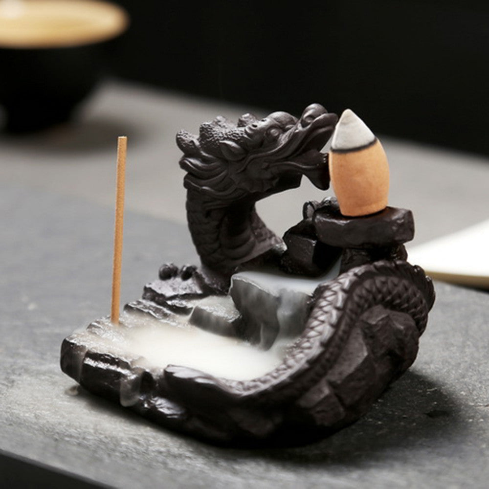Delicate Chinese Dragon Black Waterfall Burner Ceramic Backflow Incense Holder Loong Ceramic Incense Burner 8.8*6.6cm - SkyeDragon Gifts