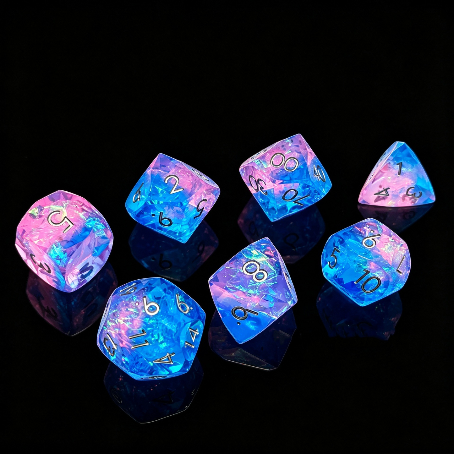 Polygon Dice Set Gemstone Appearance Liquid Resin DND Dungeons &amp; Dragons COC TTRPG D6 - SkyeDragon Gifts