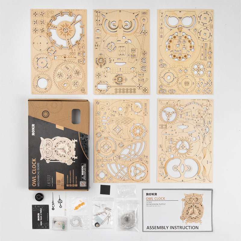DIY Wooden Mechanical Owl Clock Model for Home Decor - SkyeDragon Gifts