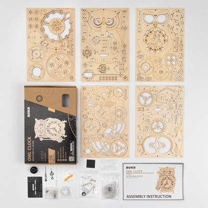 DIY Wooden Mechanical Owl Clock Model for Home Decor - SkyeDragon Gifts