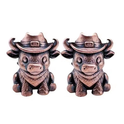 Brass Cow Head Paracord Bead Set, Western Calf Cutter Lanyard Pendants for Knife EDC & DIY Bracelets