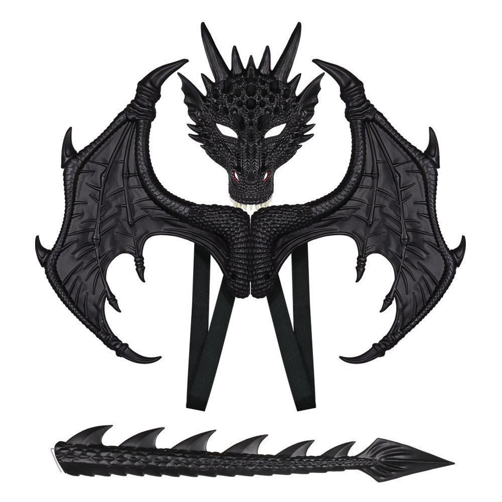 Halloween Children's Dragon Costume Set with Wings and Tail, 3-Piece Cosplay Outfit Props