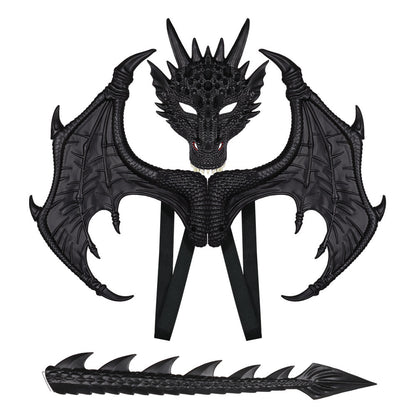 Halloween Children's Dragon Costume Set with Wings and Tail, 3-Piece Cosplay Outfit Props
