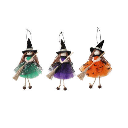 Halloween Mesh Broom Witch Girl Angel Decoration Hanging Bell Doll Christmas Tree Ornament - SkyeDragon Gifts