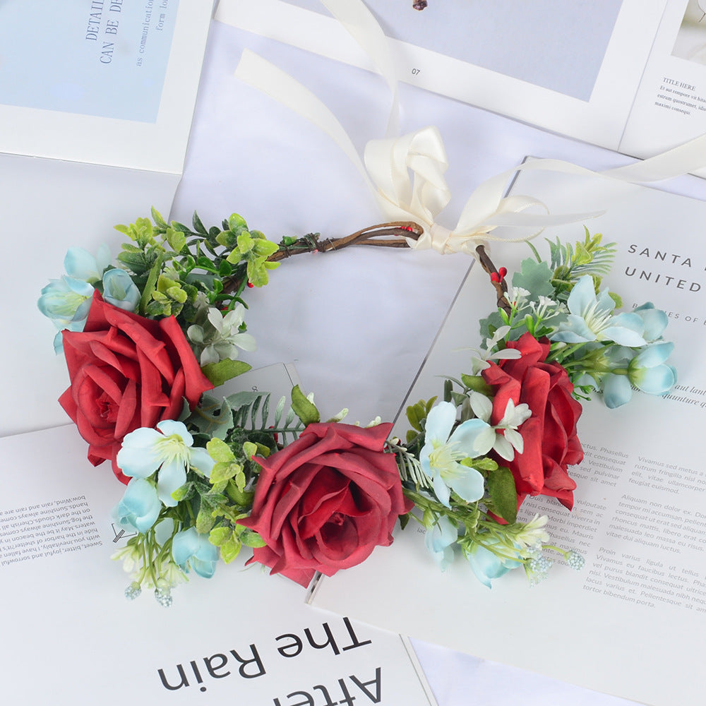 Super Fairy Girl Bride Scenic Area Photography Flower Wreath Hair Accessories Handmade Silk Flower Wreath Headwear