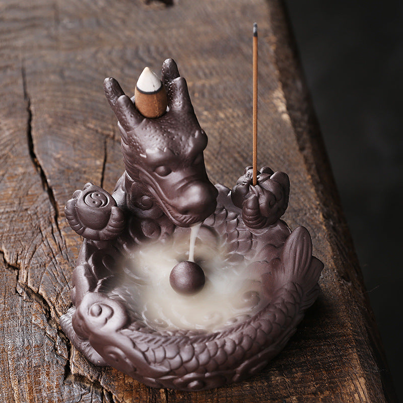 Redware Small Dragon Back Flow Incense Burner Creative Sandalwood Cigarette Back Flow Ornamental Aromatherapy Stove Home Crafts Ornaments - SkyeDragon Gifts