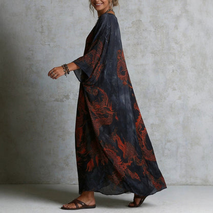 Dragon print beach vacation long dress outerwear - SkyeDragon Gifts