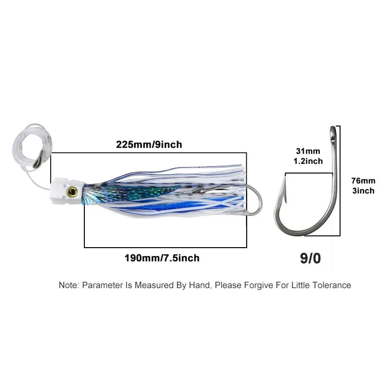Squid Shape Trolling Lure – 225mm 77g Large Soft Fishing Bait, Deep Sea Boat Trolling Jig for Tuna & Pelagic Species - SkyeDragon Gifts