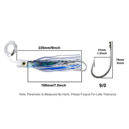 Squid Shape Trolling Lure – 225mm 77g Large Soft Fishing Bait, Deep Sea Boat Trolling Jig for Tuna & Pelagic Species - SkyeDragon Gifts