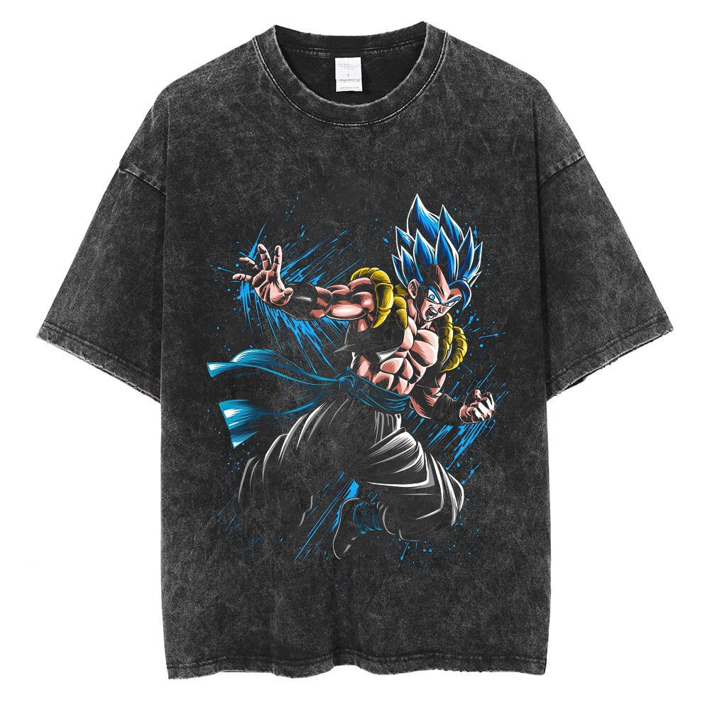Water washed retro T-shirt street hip-hop anime dragon bead cartoon print graphic casual cotton summer short  sleeved - SkyeDragon Gifts