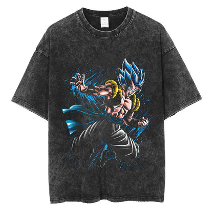 Water washed retro T-shirt street hip-hop anime dragon bead cartoon print graphic casual cotton summer short  sleeved - SkyeDragon Gifts