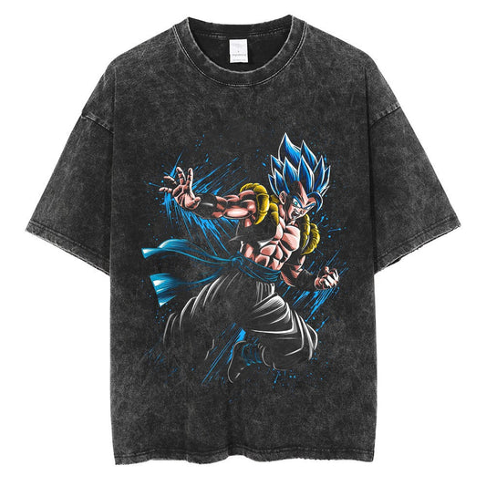Water washed retro T-shirt street hip-hop anime dragon bead cartoon print graphic casual cotton summer short  sleeved - SkyeDragon Gifts