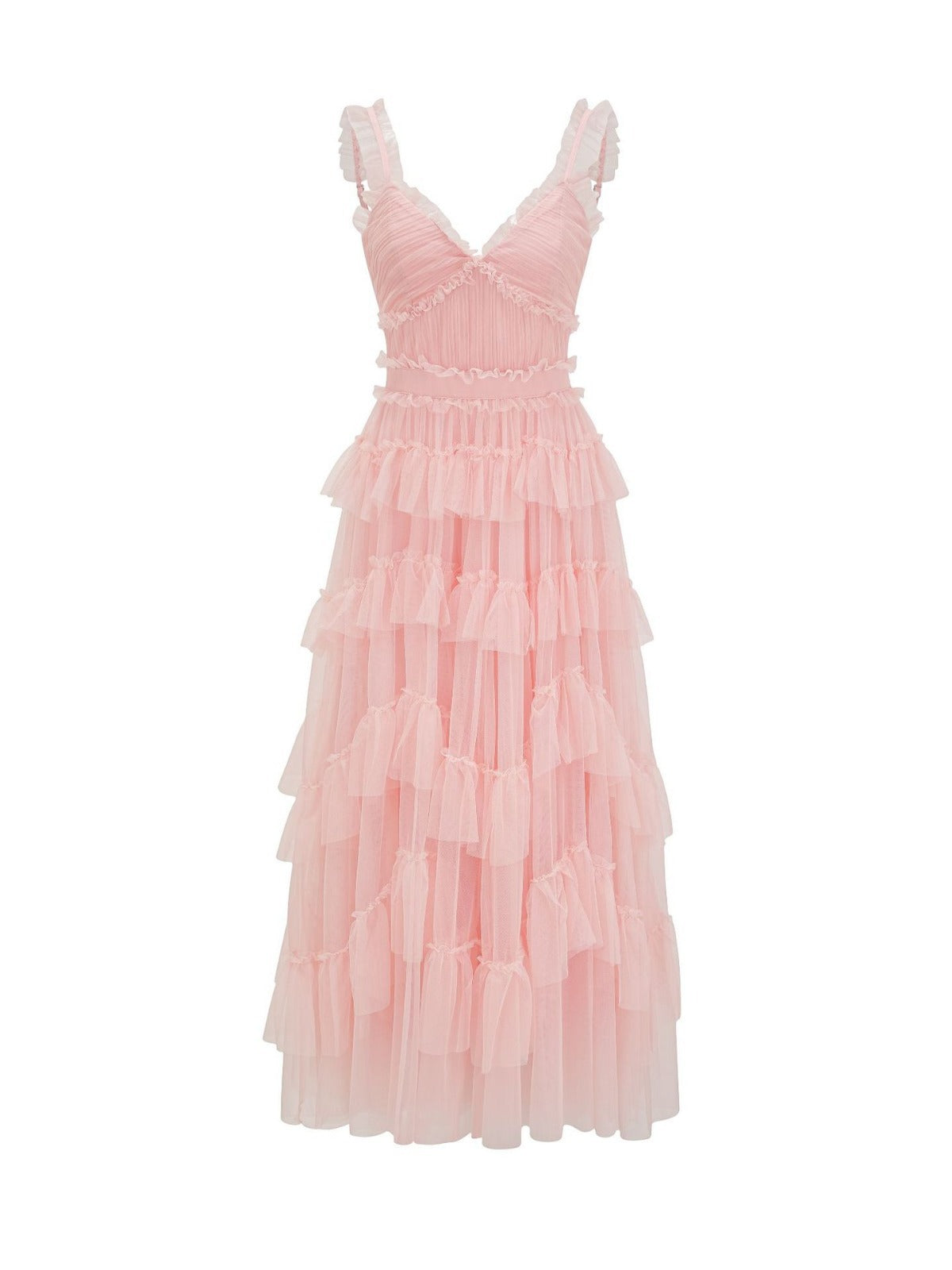 Sweet and Cute Strapless Dress V-neck High Waist Tiered Skirt Lolita Fairy Dress