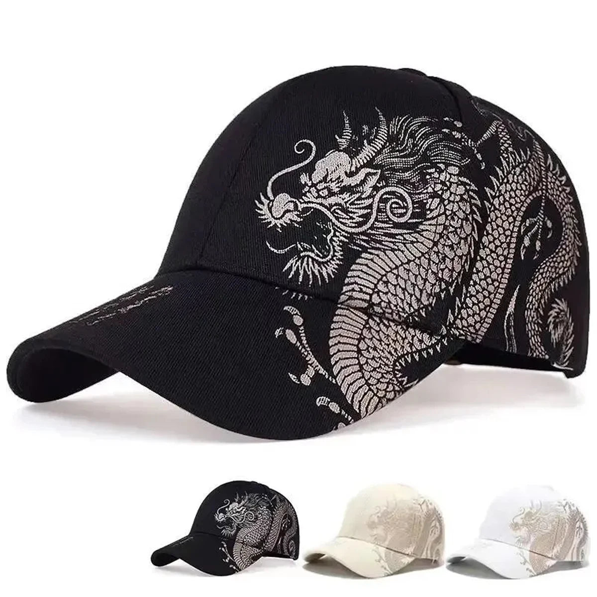 Men and women universal new Chinese dragon printing paragraph duck tongue cap pattern neutral wind adjustable baseball cap - SkyeDragon Gifts