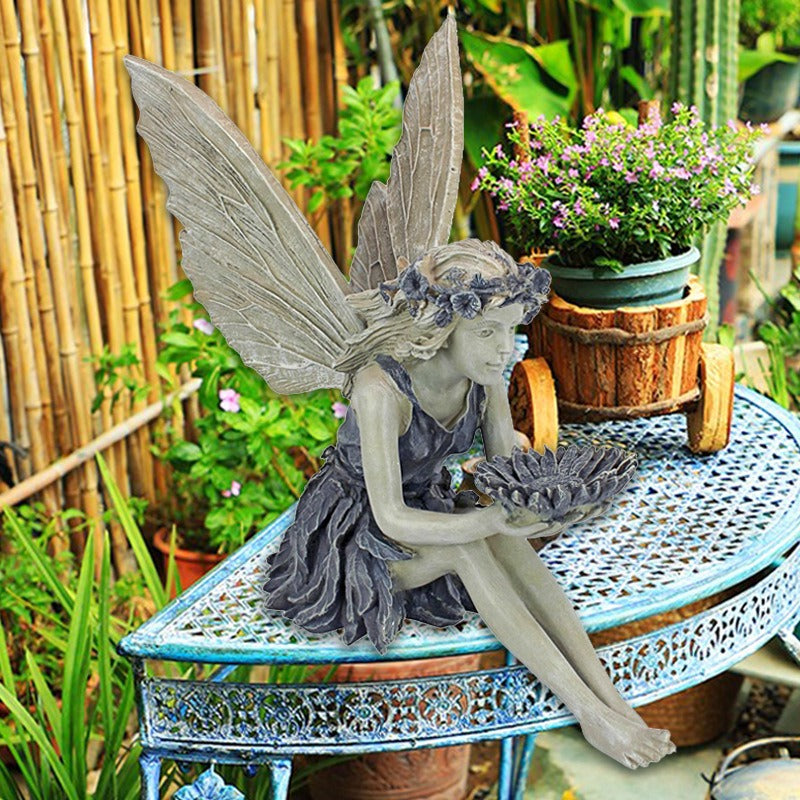 Flower Fairy Statue Angel Garden Goddess Bird Feeder Sculpture Decoration Garden Lawn Courtyard Resin Crafts