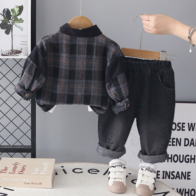 Splicing plaid long sleeved three piece set for baby boys - SkyeDragon Gifts