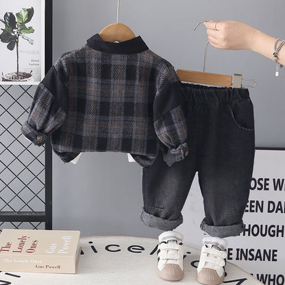 Splicing plaid long sleeved three piece set for baby boys - SkyeDragon Gifts