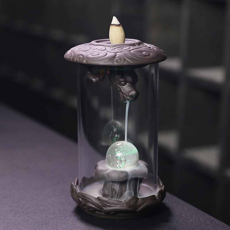 Purple Sand Dragon Backflow Incense Burner Creative Led Light Windproof Cover Dragon Backflow Incense Burner Home Decoration - SkyeDragon Gifts