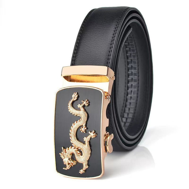 Men Automatic Buckle Belts New Fashion Brand Designer Dragon Leather Belts for Business Men Luxury Black Strap Waistband - SkyeDragon Gifts