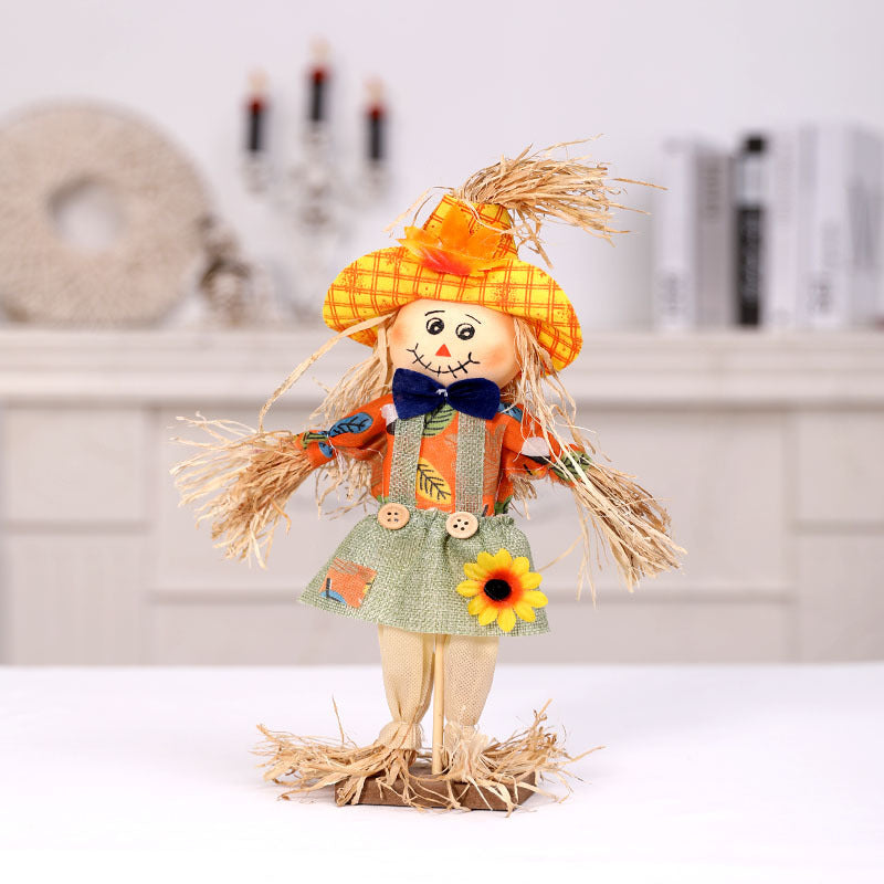 Halloween Scarecrow Decoration Figure for Playground, Restaurant, Mall, Harvest Festival - Cute Standing Pumpkin Doll