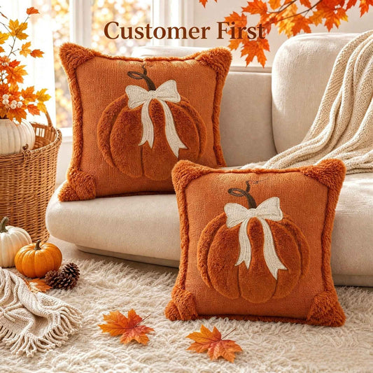 Plush Pumpkin Bow Pillows