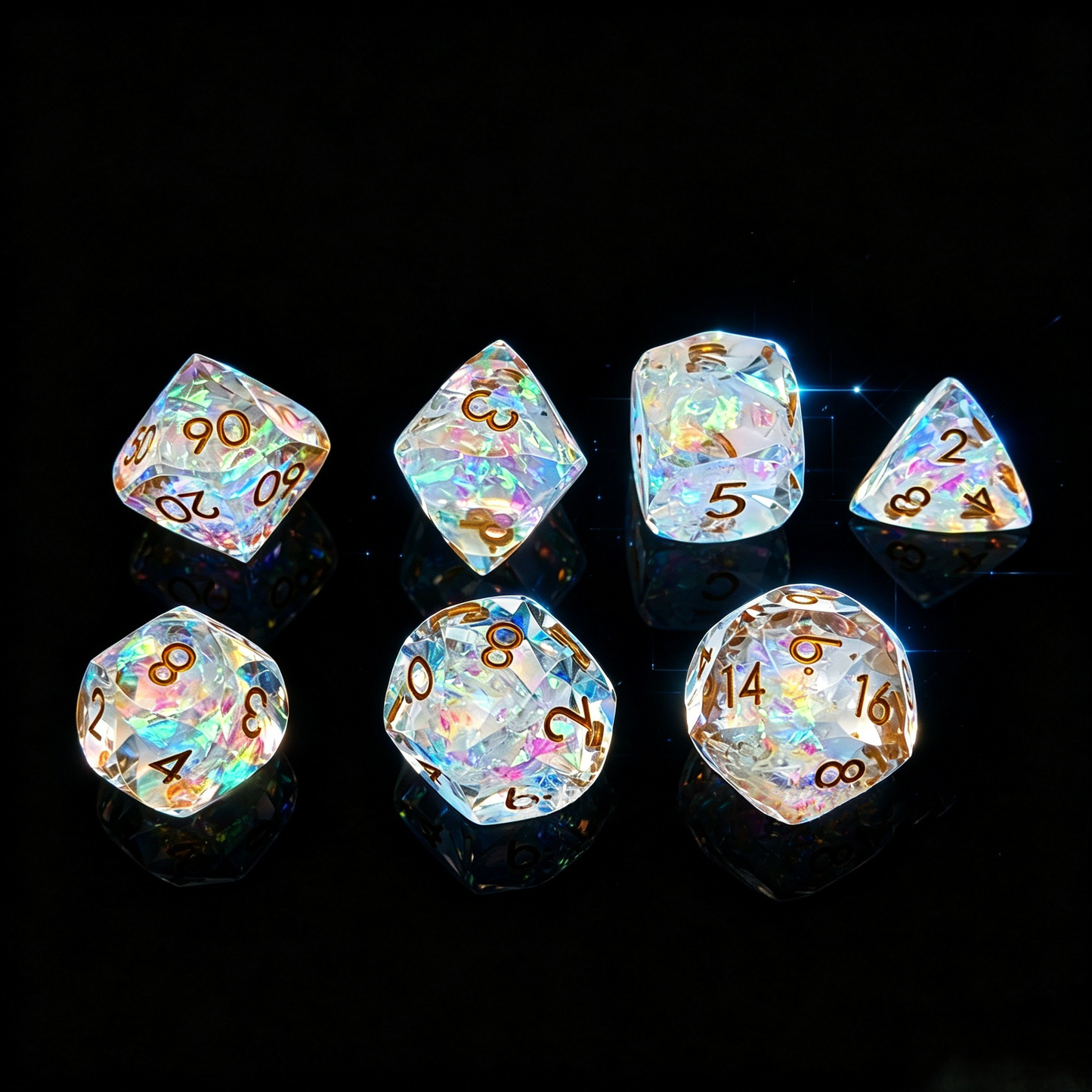 Polygon Dice Set Gemstone Appearance Liquid Resin DND Dungeons &amp; Dragons COC TTRPG D6 - SkyeDragon Gifts
