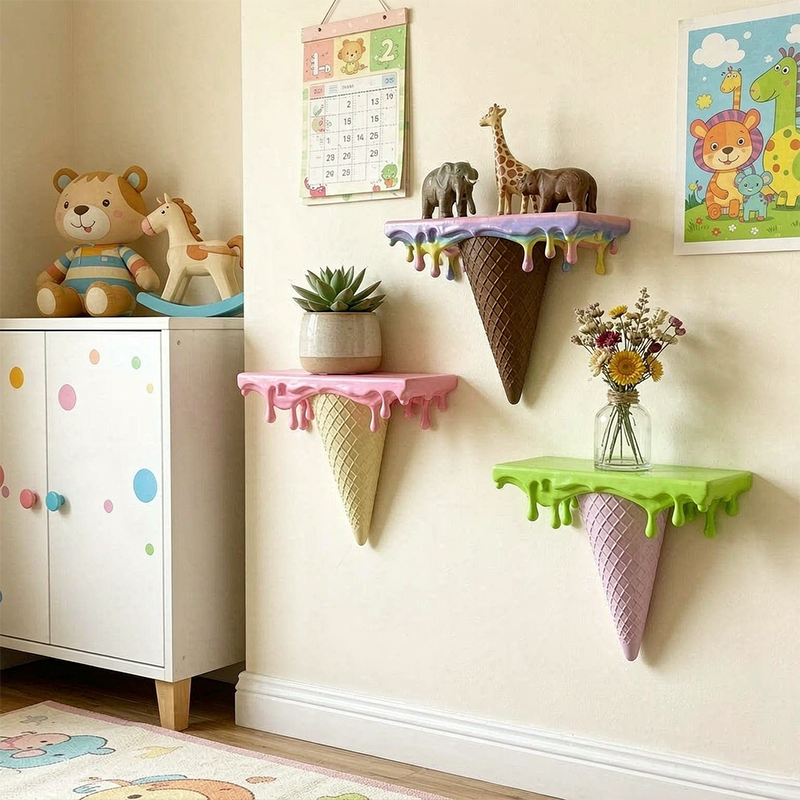 3D Printed Melting Ice Cream Floating Shelf Wall Decor And Storage Rack