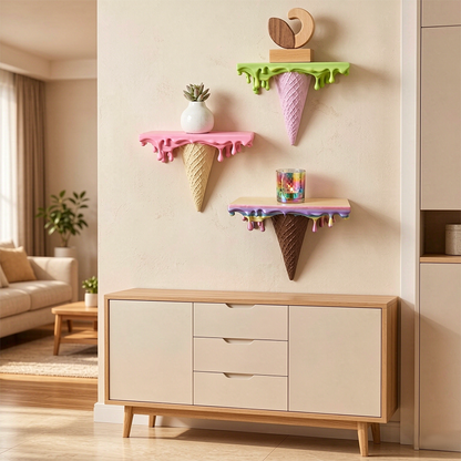 3D Printed Melting Ice Cream Floating Shelf Wall Decor And Storage Rack