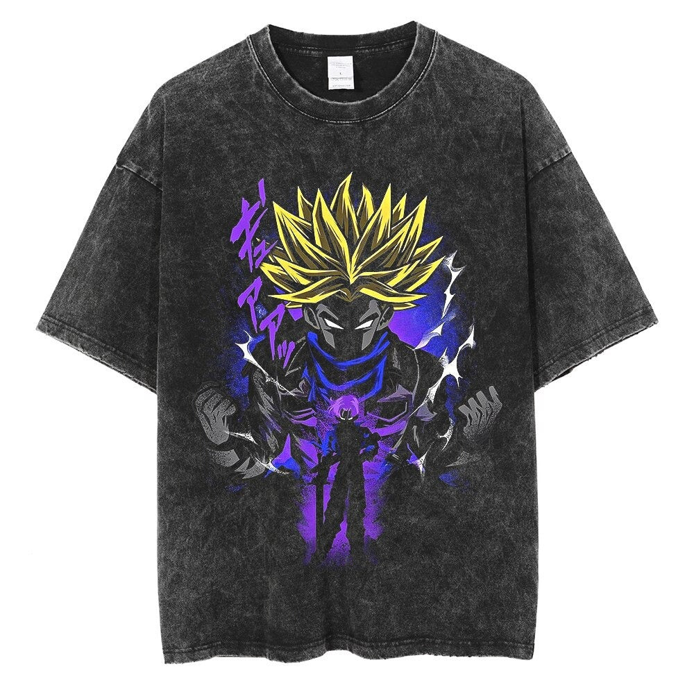 Water washed retro T-shirt street hip-hop anime dragon bead cartoon print graphic casual cotton summer short  sleeved - SkyeDragon Gifts