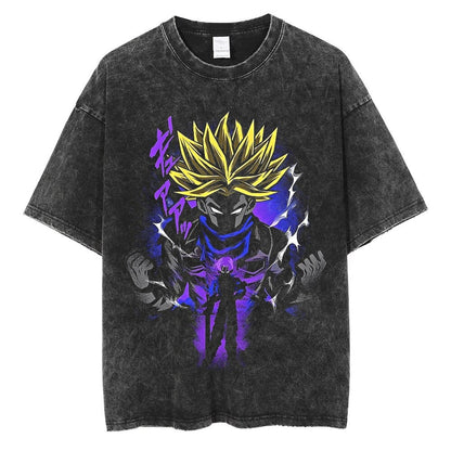 Water washed retro T-shirt street hip-hop anime dragon bead cartoon print graphic casual cotton summer short  sleeved - SkyeDragon Gifts