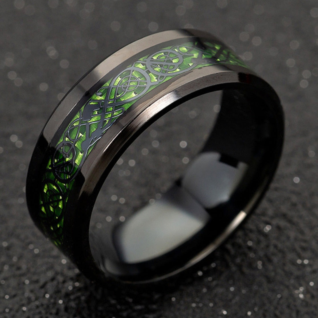 Men's 8mm Red Carbon Fiber Black Celtic Dragon Tungsten Carbide Ring Men Comfort Fit Wedding Rings - SkyeDragon Gifts