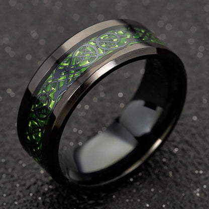 Men's 8mm Red Carbon Fiber Black Celtic Dragon Tungsten Carbide Ring Men Comfort Fit Wedding Rings - SkyeDragon Gifts