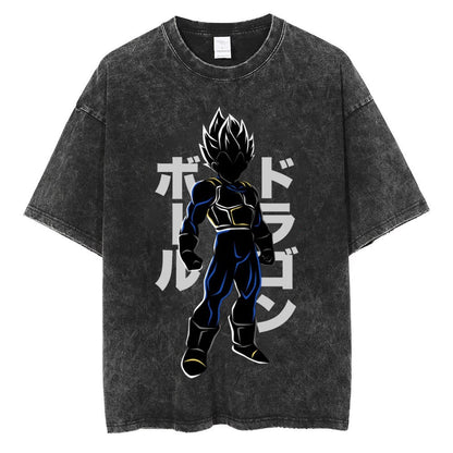 Water washed retro T-shirt street hip-hop anime dragon bead cartoon print graphic casual cotton summer short  sleeved - SkyeDragon Gifts