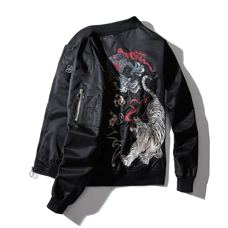Harajuku Style Dragon Tiger Embroidery Jacket MA-1 Flight Jacket Baseball Uniform Outerwear Unisex - SkyeDragon Gifts