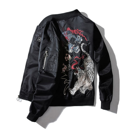 Harajuku Style Dragon Tiger Embroidery Jacket MA-1 Flight Jacket Baseball Uniform Outerwear Unisex - SkyeDragon Gifts