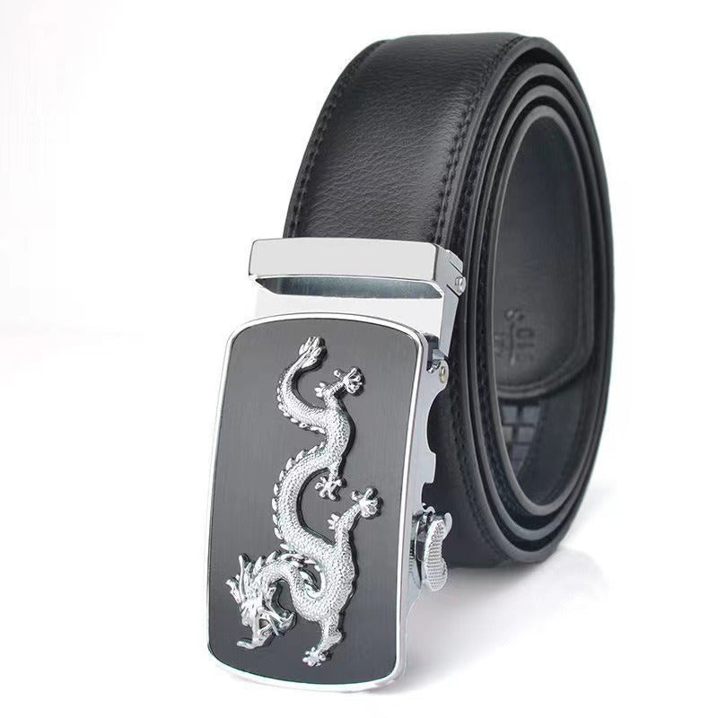 Men Automatic Buckle Belts New Fashion Brand Designer Dragon Leather Belts for Business Men Luxury Black Strap Waistband - SkyeDragon Gifts
