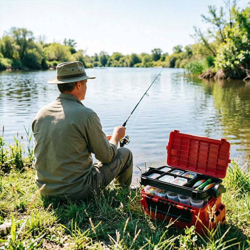 Portable 2-Layer Fishing Tackle Box, Adjustable Compartment Tackle Bag with Rod & Cup Holder - SkyeDragon Gifts