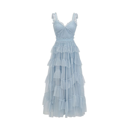 Sweet and Cute Strapless Dress V-neck High Waist Tiered Skirt Lolita Fairy Dress