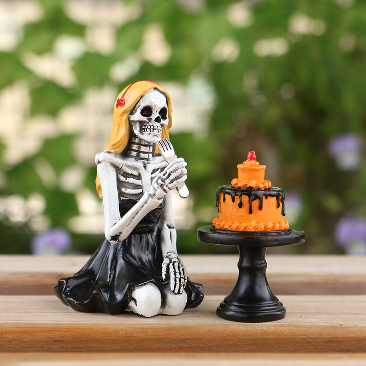 Festive Skull Girl Statue Decoration for Halloween Home Skeleton Scene Resin Craft - SkyeDragon Gifts