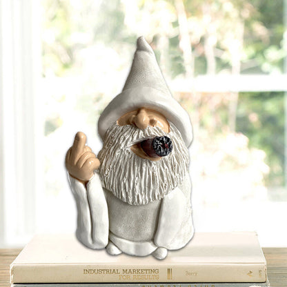 Garden Gnome Dwarf Ornaments Resin Crafts White Robe Smoking Vertical Middle Finger Garden Landscape Decoration