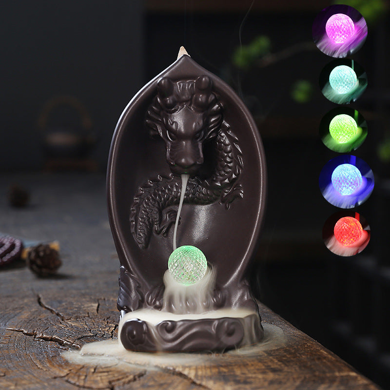 Creative LED Lamp Backflow Incense Burner Original Chinese Dragon Backflow Aromatherapy Furnace Ornament