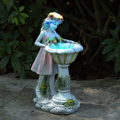 Outdoor solar energy flower fairy angel statue resin decoration