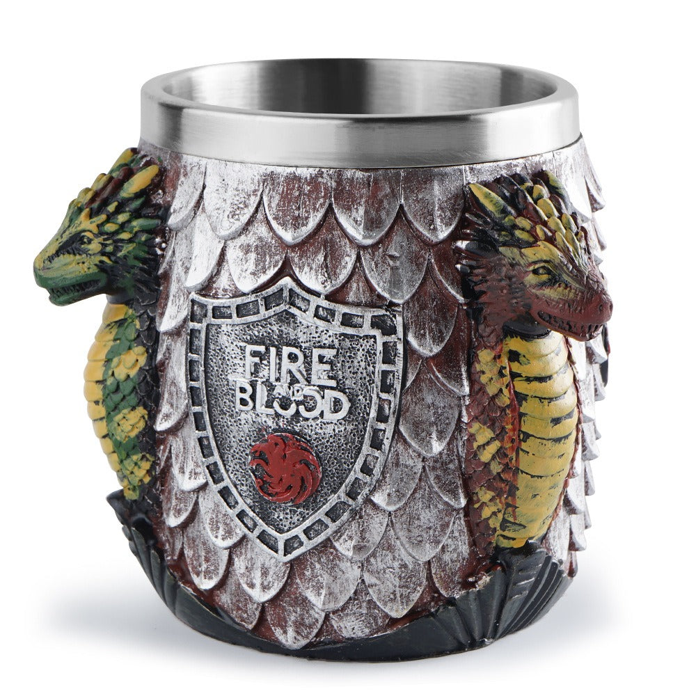 Three sided dragon stainless steel skull resin mug - SkyeDragon Gifts