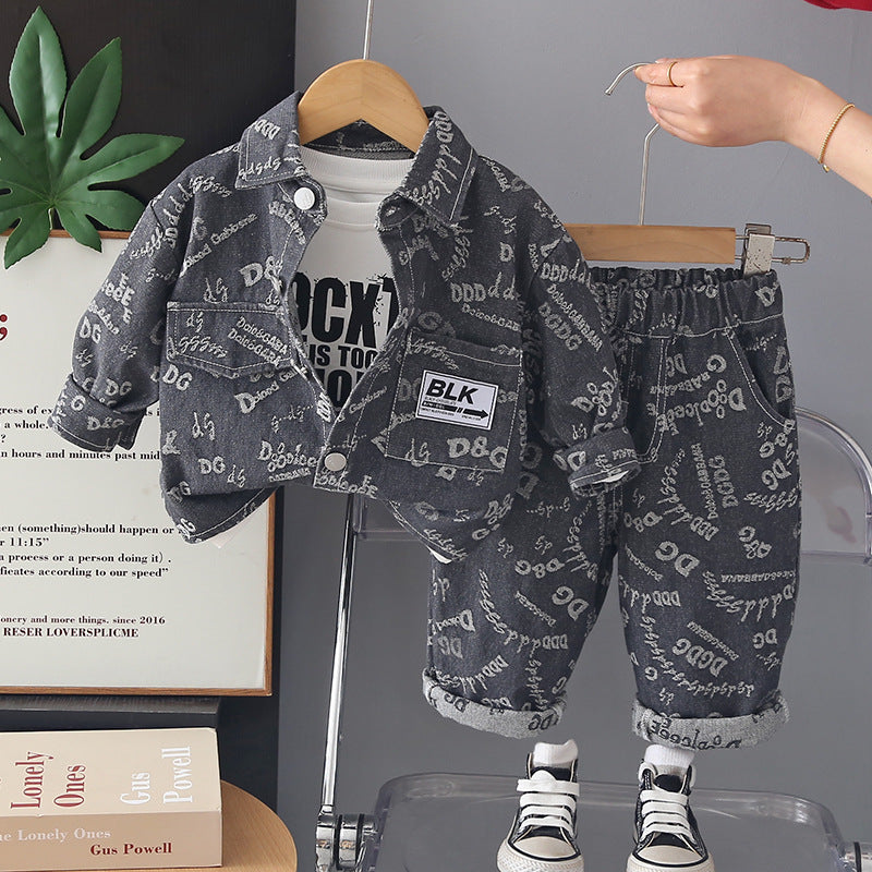 Jacquard denim long sleeved three piece set for babies - SkyeDragon Gifts