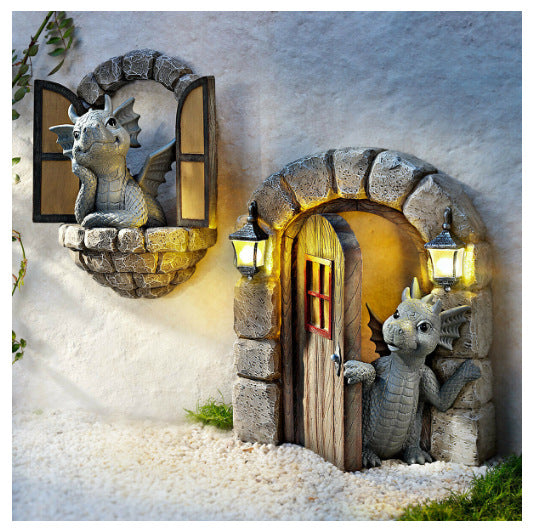 Little Dragon Ornament On The Cute Balcony Dinosaur Door Open Garden Ornament Resin Handicraft Ornament Statue - SkyeDragon Gifts