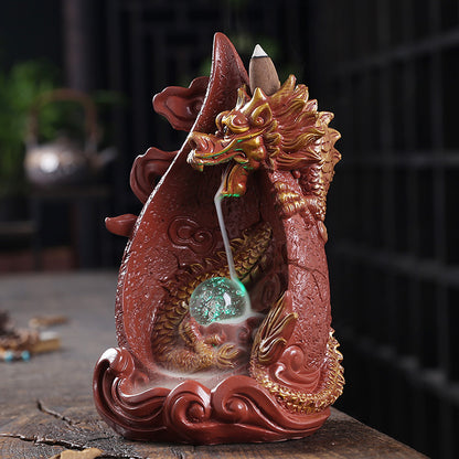 Resin Smoke Backflow Aromatherapy Furnace Creative Large Dragon LED Light Waterfall Backflow Incenseware Handicraft Ornaments