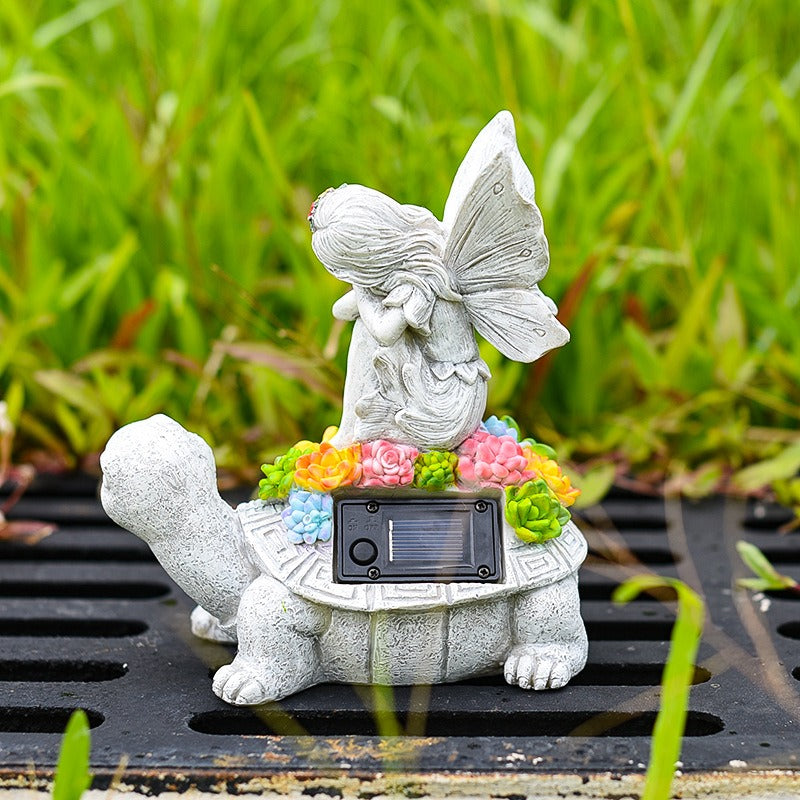Solar Flower Fairy Angel Ornament Outdoor Resin