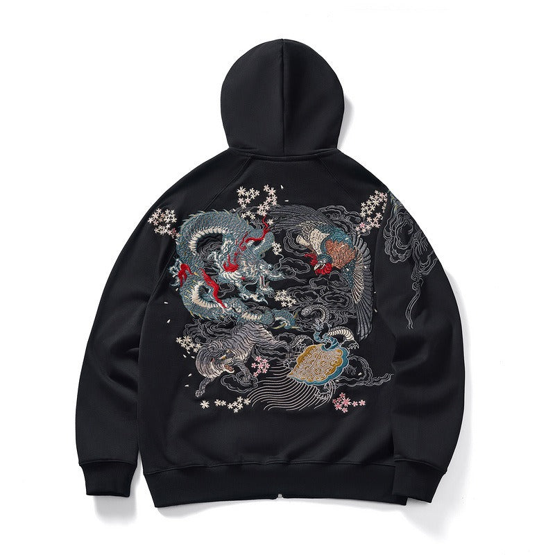 Heavy embroidery dragon and phoenix dancing boys cardigan sweatshirt jacket pure cotton national trend casual personality - SkyeDragon Gifts