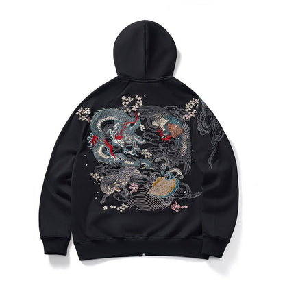 Heavy embroidery dragon and phoenix dancing boys cardigan sweatshirt jacket pure cotton national trend casual personality - SkyeDragon Gifts